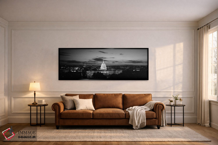 تابلو دکوراتیو ساختمان دولتی روشن شده در شب، ساختمان کنگره ایالات متحد… اثر پانورامیک ایمجز - D6B