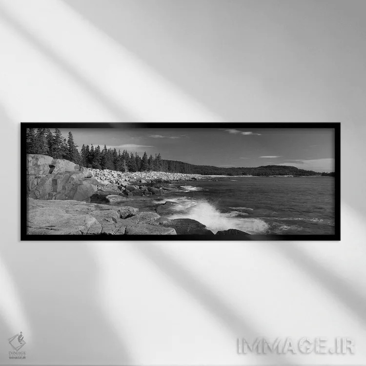 تابلو دکوراتیو امواج شکسته شده روی صخره ها در ساحل، پارک ملی آکادیا، ش… اثر پانورامیک ایمجز - نمای قابدار مشکی