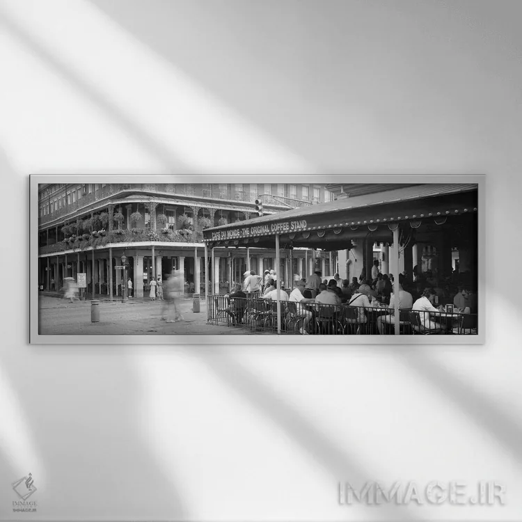 تابلو دکوراتیو کافه دو موند، محله فرانسه، نیو اورلئان، لوئیزیانا، ایال… اثر پانورامیک ایمجز - نمای قابدار سفید