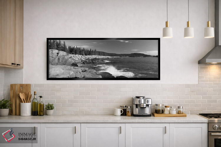 تابلو دکوراتیو امواج شکسته شده روی صخره ها در ساحل، پارک ملی آکادیا، ش… اثر پانورامیک ایمجز - D1B