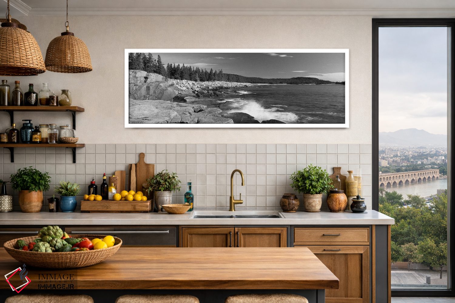 تابلو دکوراتیو امواج شکسته شده روی صخره ها در ساحل، پارک ملی آکادیا، ش… اثر پانورامیک ایمجز - D3W