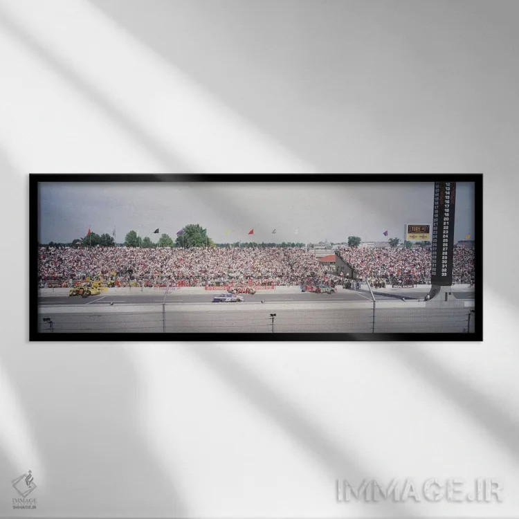 تابلو دکوراتیو جاده پیت، پیست اتومبیل رانی اینباوراپولیس موتور اسپیدوی… اثر پانورامیک ایمجز - نمای قابدار مشکی