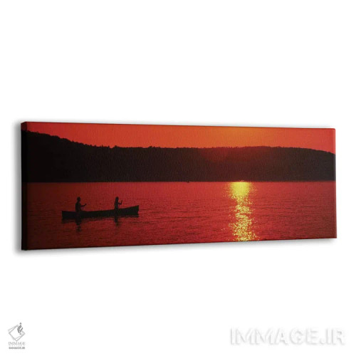 تابلو دکوراتیو گردشگران در حال قایق سواری در دریاچه در غروب خورشید، در… اثر پانورامیک ایمجز - نمای پرسپکتیو محصول