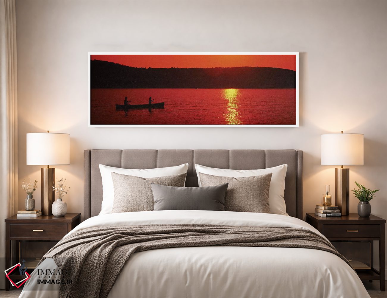 تابلو دکوراتیو گردشگران در حال قایق سواری در دریاچه در غروب خورشید، در… اثر پانورامیک ایمجز - D2W