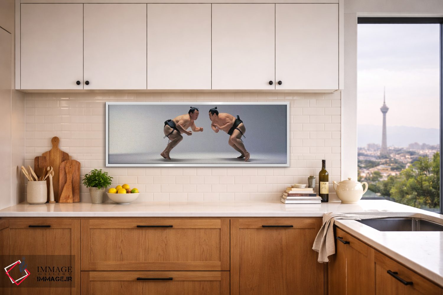 تابلو دکوراتیو کشتی گیران سامورایی، ژاپن اثر پانورامیک ایمجز - D3W