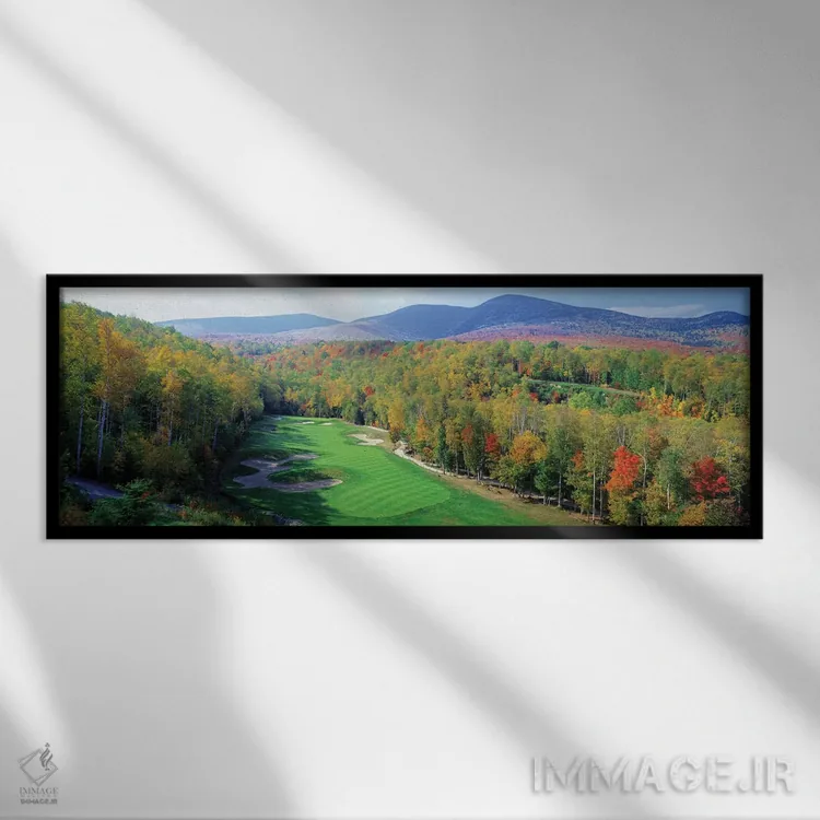 تابلو دکوراتیو نمای زاویه بلند از زمین گلف نیو انگلند، نیو انگلند، ایا… اثر پانورامیک ایمجز - نمای قابدار مشکی