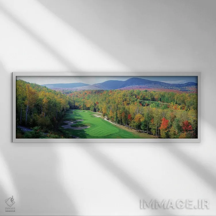 تابلو دکوراتیو نمای زاویه بلند از زمین گلف نیو انگلند، نیو انگلند، ایا… اثر پانورامیک ایمجز - نمای قابدار سفید
