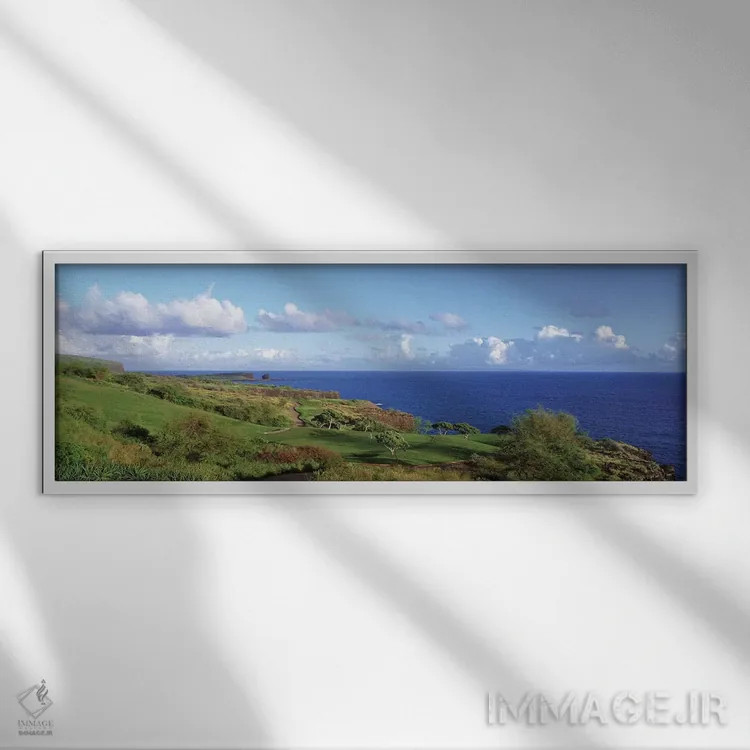 تابلو دکوراتیو زمین گلف، خلیج مانالی، لانایی، هاوایی، ایالات متحده آمر… اثر پانورامیک ایمجز - نمای قابدار سفید