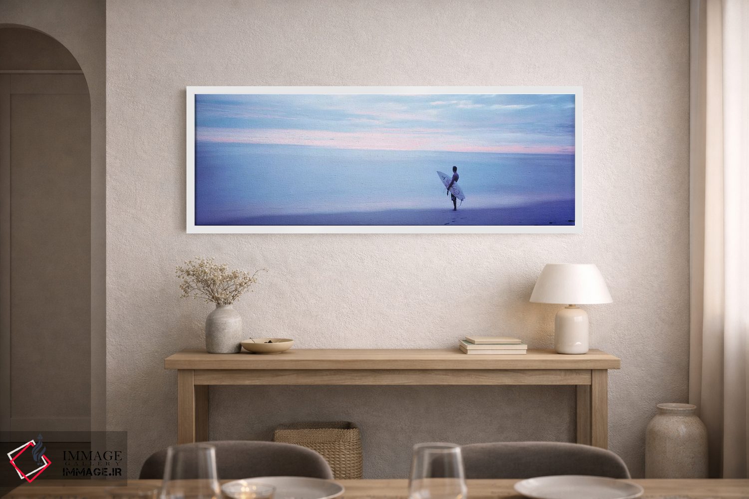 تابلو دکوراتیو مردی با تخته موج سواری در ساحل، کاستاریکا اثر پانورامیک ایمجز - D1W
