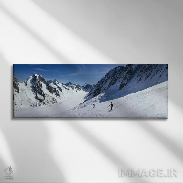 تابلو دکوراتیو نمای پشت دو نفر در حال اسکی، لس گراند مونته، شامونی، فر… اثر پانورامیک ایمجز - نمای روبهرو روی دیوار