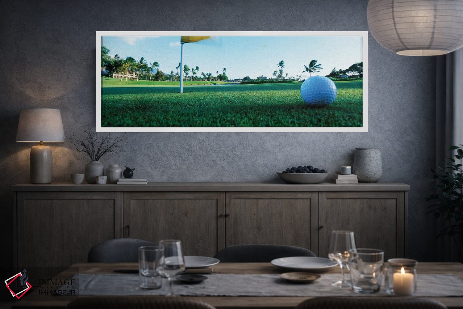 تابلو دکوراتیو نمای نزدیک توپ گلف و سوراخ، هاوایی، ایالات متحده آمریکا اثر پانورامیک ایمجز - D3W