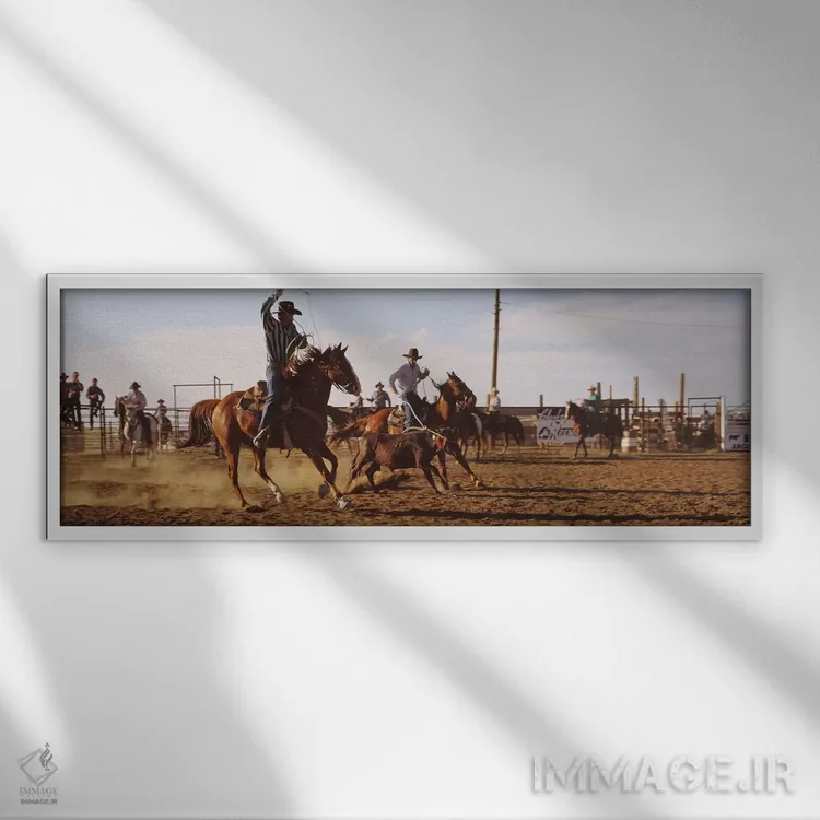 تابلو دکوراتیو گاوچران ها در حال بستن یک گوساله، داکوتای شمالی، ایالات… اثر پانورامیک ایمجز - نمای قابدار سفید