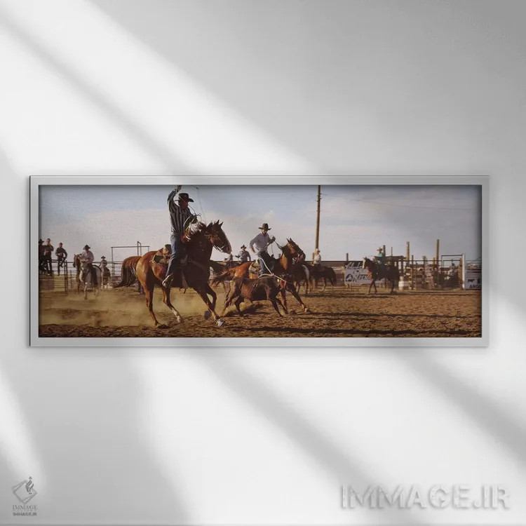 تابلو دکوراتیو گاوچران ها در حال بستن یک گوساله، داکوتای شمالی، ایالات… اثر پانورامیک ایمجز - نمای قابدار سفید