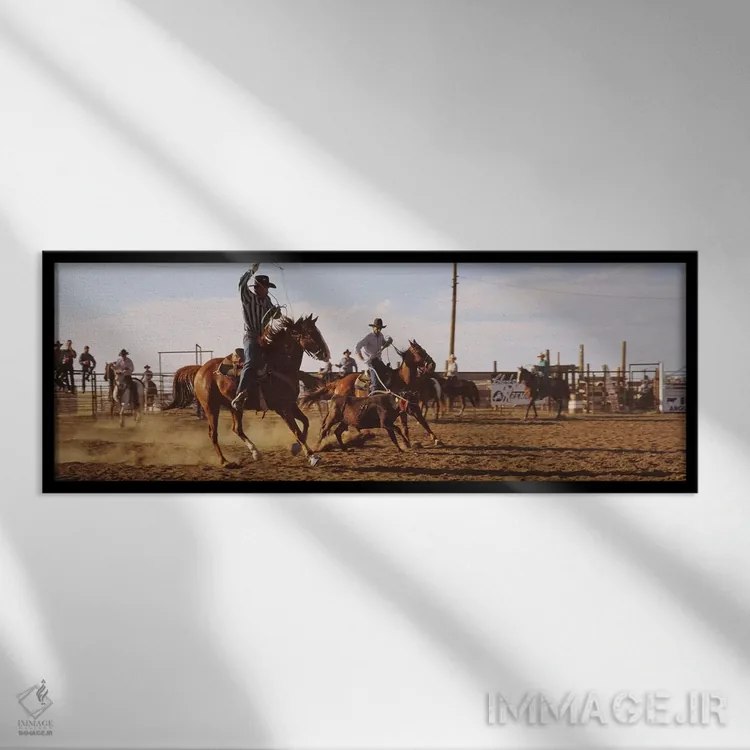 تابلو دکوراتیو گاوچران ها در حال بستن یک گوساله، داکوتای شمالی، ایالات… اثر پانورامیک ایمجز - نمای قابدار مشکی