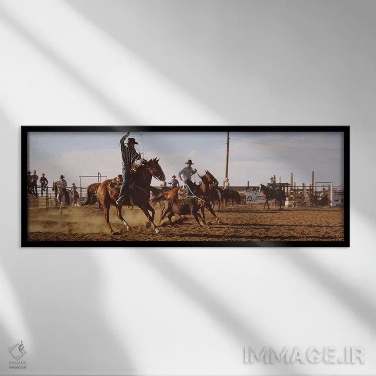 تابلو دکوراتیو گاوچران ها در حال بستن یک گوساله، داکوتای شمالی، ایالات… اثر پانورامیک ایمجز - نمای قابدار مشکی