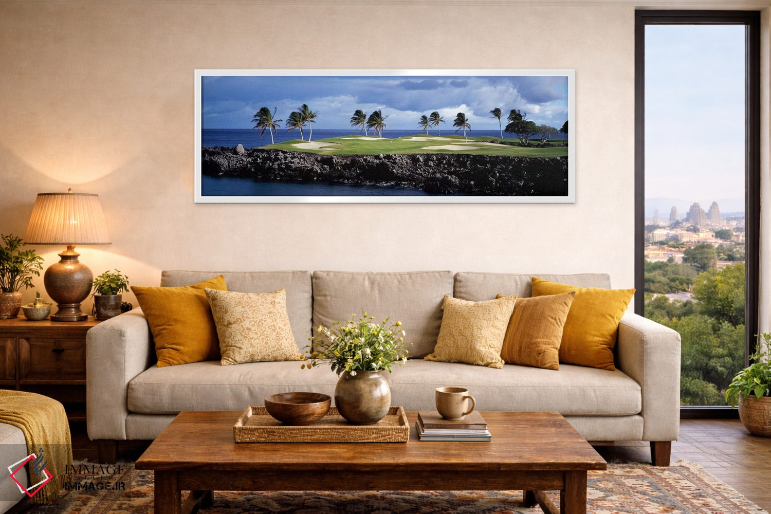 تابلو دکوراتیو چمن زار سرسبز پر از درخت خرماهای استوایی، هاوایی، ایالا… اثر پانورامیک ایمجز - D5W