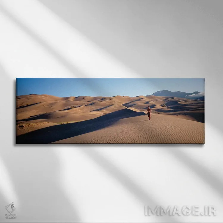تابلو دکوراتیو نمای نزدیک از زن در حال دویدن در صحرای، یادبود ملی تپه… اثر پانورامیک ایمجز - نمای روبهرو روی دیوار