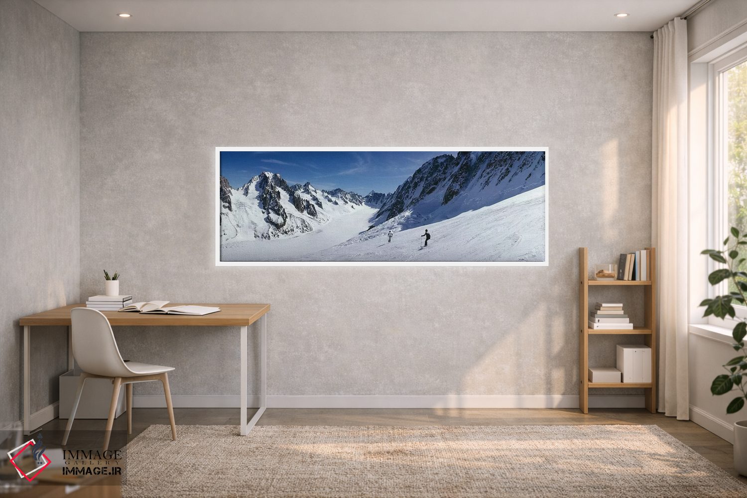 تابلو دکوراتیو نمای پشت دو نفر در حال اسکی، لس گراند مونته، شامونی، فر… اثر پانورامیک ایمجز - D2W