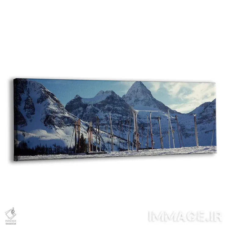 تابلو دکوراتیو اسکی ها و چوب های اسکی روی چشم انداز پوشیده از برف، کوه… اثر پانورامیک ایمجز - نمای پرسپکتیو محصول