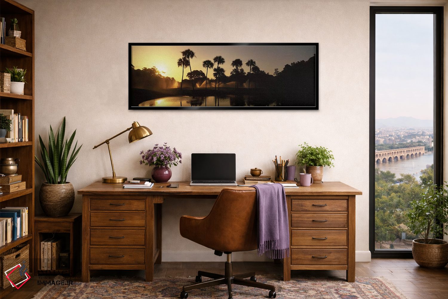 تابلو دکوراتیو سایه روشن درختان خرما در طلوع آفتاب، استراحتگاه گلف کیا… اثر پانورامیک ایمجز - D2B
