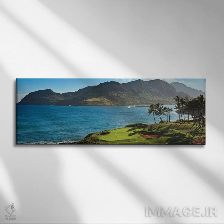 تابلو دکوراتیو درختان نخل در میدان گلف ۲، لاگون های کاوایی، کاوایی، ها… اثر پانورامیک ایمجز - نمای روبهرو روی دیوار