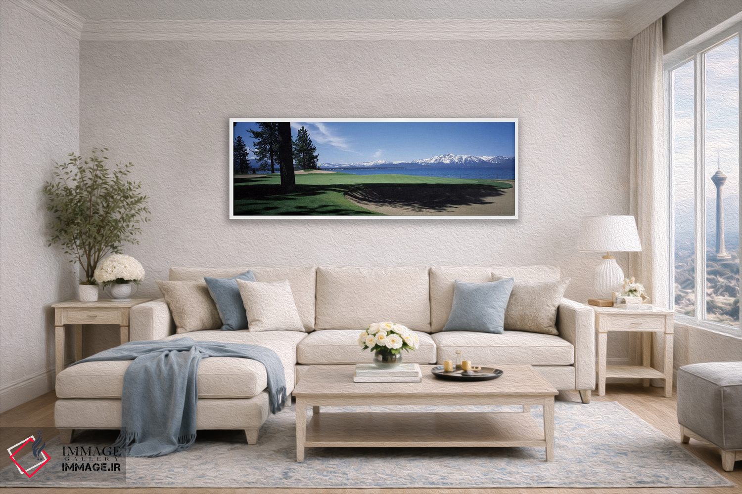 تابلو دکوراتیو زمین گلف با چشم انداز کوه، زمین گلف اج وود تاهو، استاتل… اثر پانورامیک ایمجز - D4W