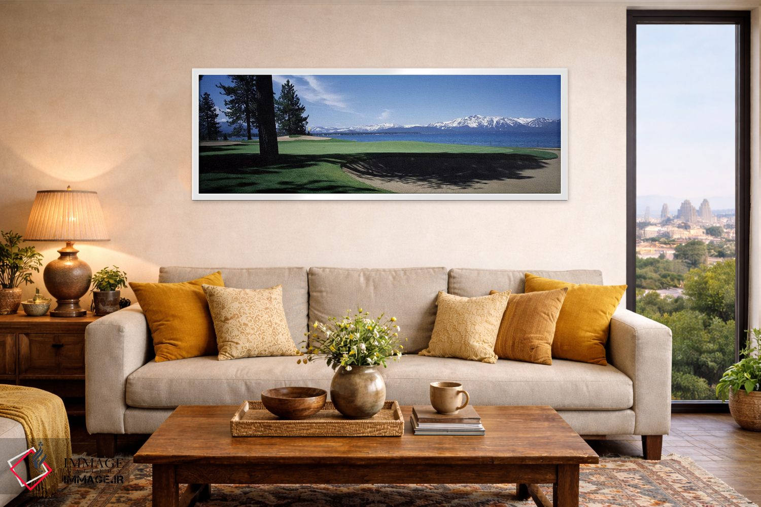 تابلو دکوراتیو زمین گلف با چشم انداز کوه، زمین گلف اج وود تاهو، استاتل… اثر پانورامیک ایمجز - D5W