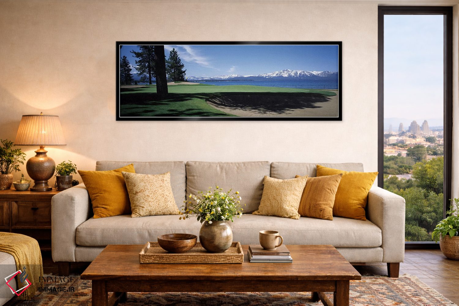 تابلو دکوراتیو زمین گلف با چشم انداز کوه، زمین گلف اج وود تاهو، استاتل… اثر پانورامیک ایمجز - D6B