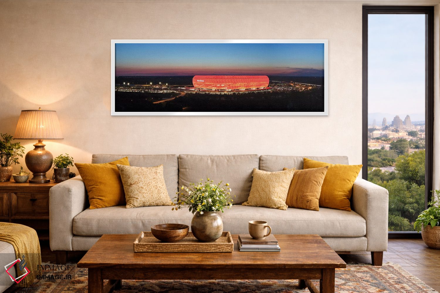 تابلو دکوراتیو استادیوم فوتبال روشن در غروب ۲، آرنای آلیانز، مونیخ، با… اثر پانورامیک ایمجز - D4W