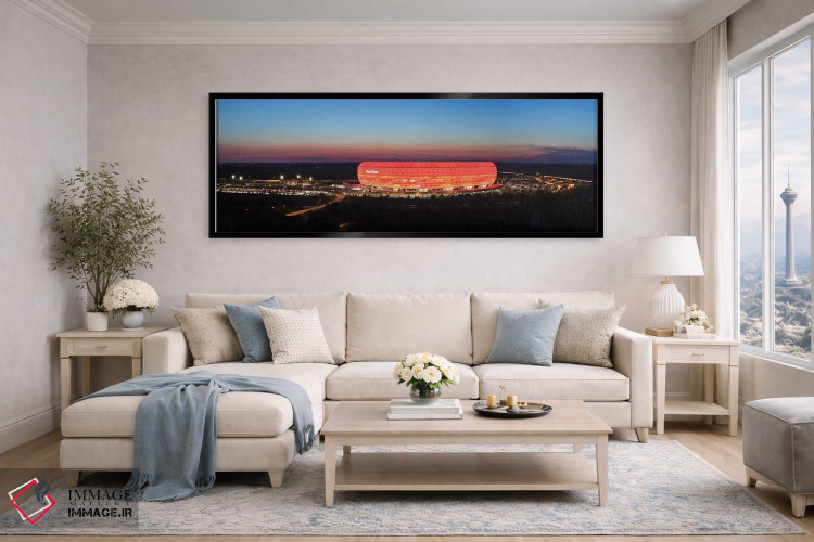 تابلو دکوراتیو استادیوم فوتبال روشن در غروب ۲، آرنای آلیانز، مونیخ، با… اثر پانورامیک ایمجز - D5B