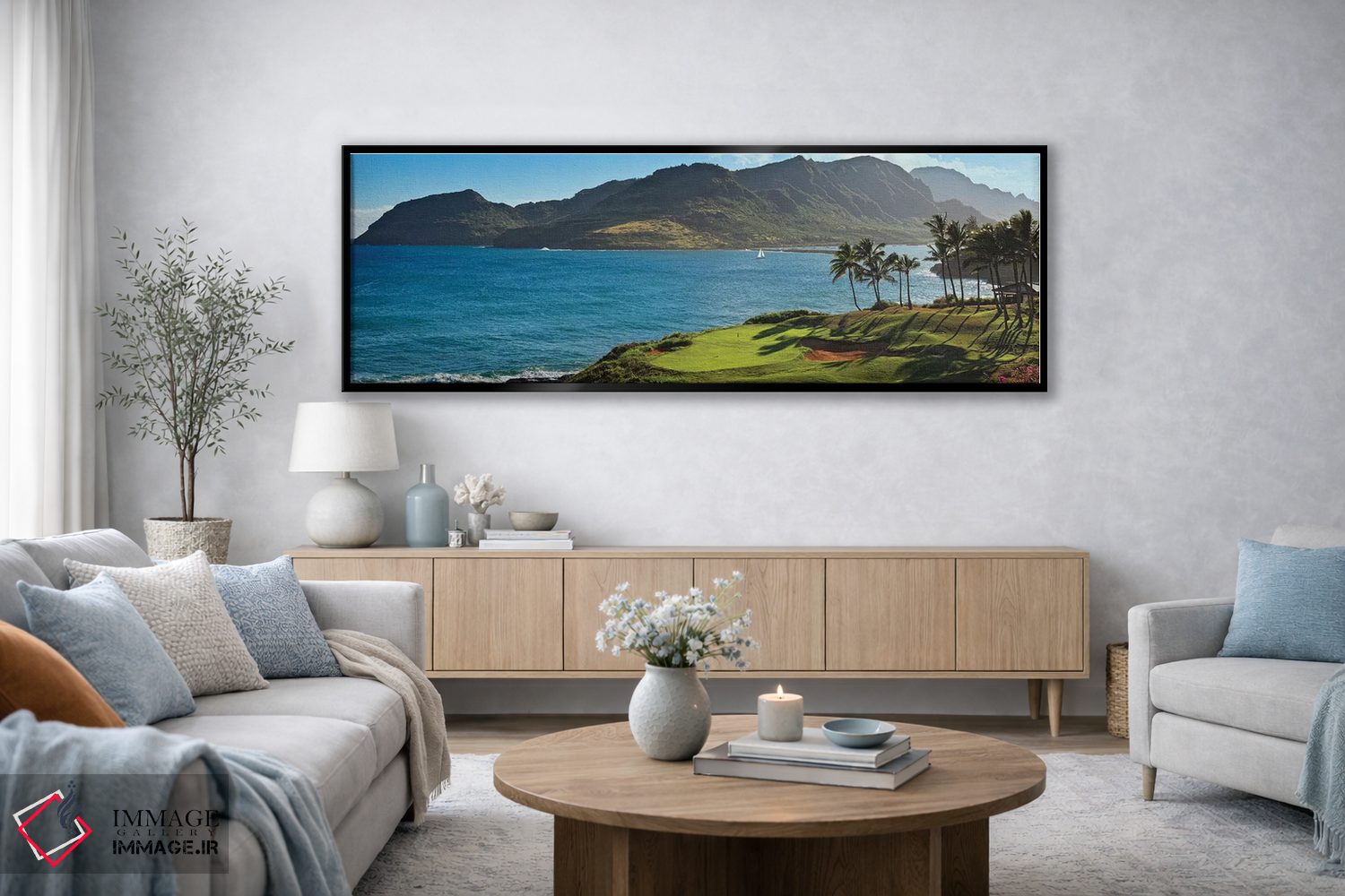 تابلو دکوراتیو درختان نخل در میدان گلف ۲، لاگون های کاوایی، کاوایی، ها… اثر پانورامیک ایمجز - D3B