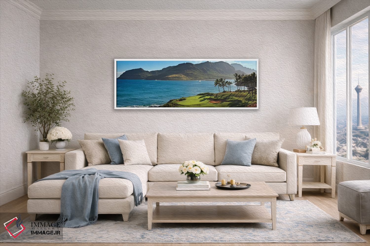 تابلو دکوراتیو درختان نخل در میدان گلف ۲، لاگون های کاوایی، کاوایی، ها… اثر پانورامیک ایمجز - D5W