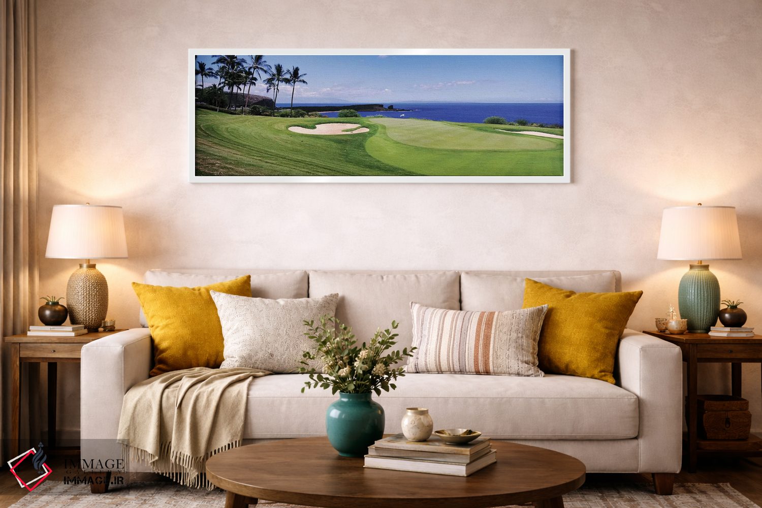تابلو دکوراتیو زمین گلف در کنار اقیانوس، زمین گلف مانه له، شهر لانایی… اثر پانورامیک ایمجز - D2W