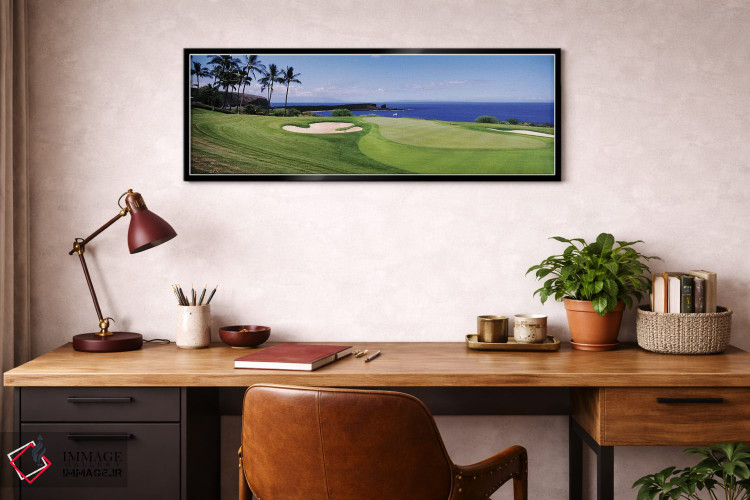 تابلو دکوراتیو زمین گلف در کنار اقیانوس، زمین گلف مانه له، شهر لانایی… اثر پانورامیک ایمجز - D4B