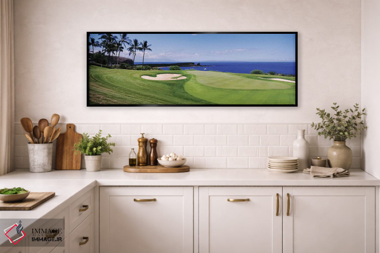 تابلو دکوراتیو زمین گلف در کنار اقیانوس، زمین گلف مانه له، شهر لانایی… اثر پانورامیک ایمجز - D3B