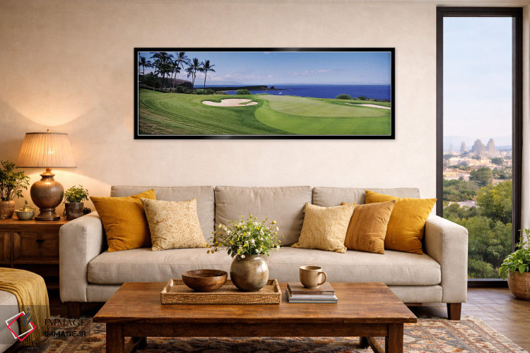 تابلو دکوراتیو زمین گلف در کنار اقیانوس، زمین گلف مانه له، شهر لانایی… اثر پانورامیک ایمجز - D5B