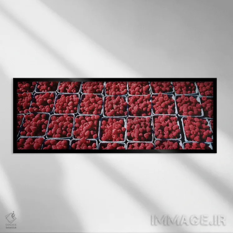 تابلو دکوراتیو جعبه های تمشک در بازار کشاورزان، روچستر، شهرستان اولمست… اثر پانورامیک ایمجز - نمای قابدار مشکی