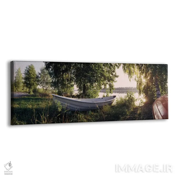 تابلو دکوراتیو قایق بر روی ساحل ۲، رودخانه ووکسی، ایماترا، فنلاند اثر پانورامیک ایمجز - نمای پرسپکتیو محصول