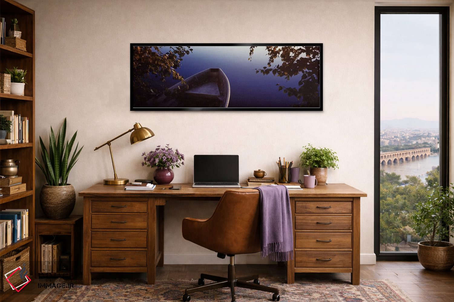 تابلو دکوراتیو قایق بر روی ساحل ۱، رودخانه ووکسی، ایماترا، فنلاند اثر پانورامیک ایمجز - D2B