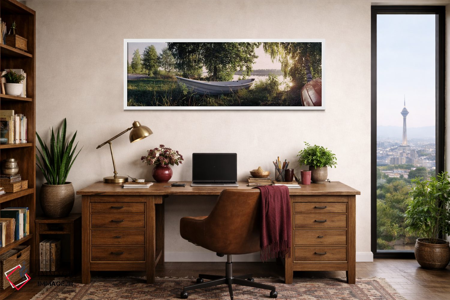 تابلو دکوراتیو قایق بر روی ساحل ۲، رودخانه ووکسی، ایماترا، فنلاند اثر پانورامیک ایمجز - D1W