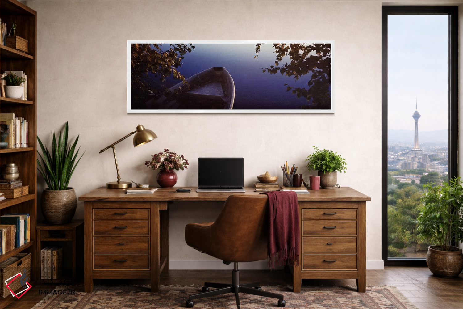 تابلو دکوراتیو قایق بر روی ساحل ۱، رودخانه ووکسی، ایماترا، فنلاند اثر پانورامیک ایمجز - D1W