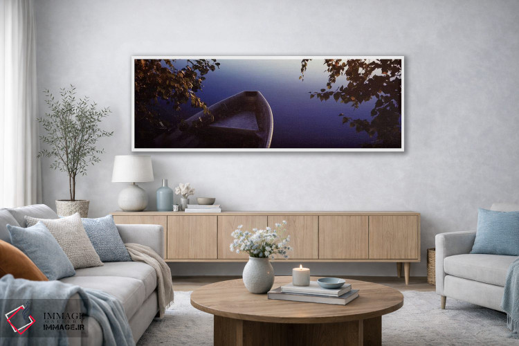 تابلو دکوراتیو قایق بر روی ساحل ۱، رودخانه ووکسی، ایماترا، فنلاند اثر پانورامیک ایمجز - D3W