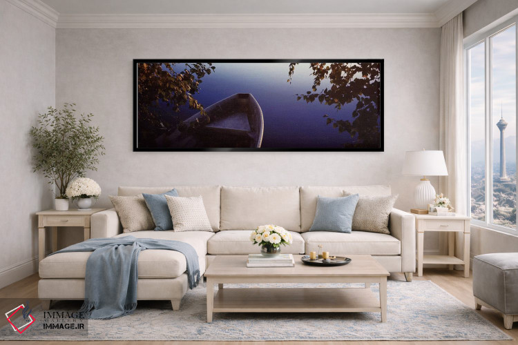 تابلو دکوراتیو قایق بر روی ساحل ۱، رودخانه ووکسی، ایماترا، فنلاند اثر پانورامیک ایمجز - D5B