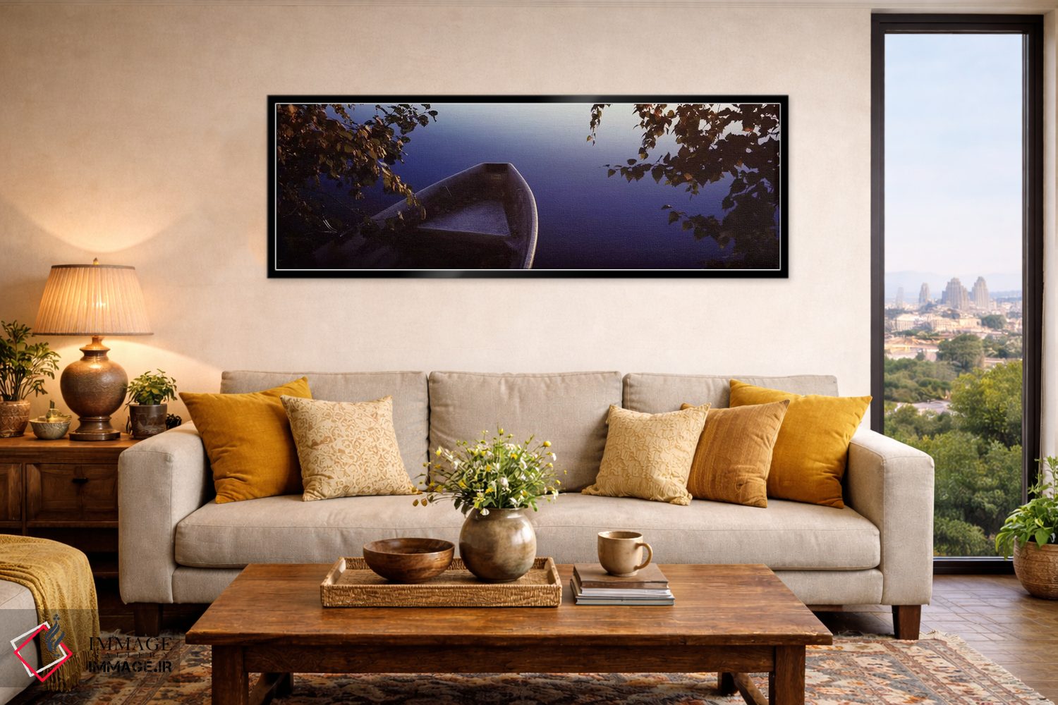 تابلو دکوراتیو قایق بر روی ساحل ۱، رودخانه ووکسی، ایماترا، فنلاند اثر پانورامیک ایمجز - D6B