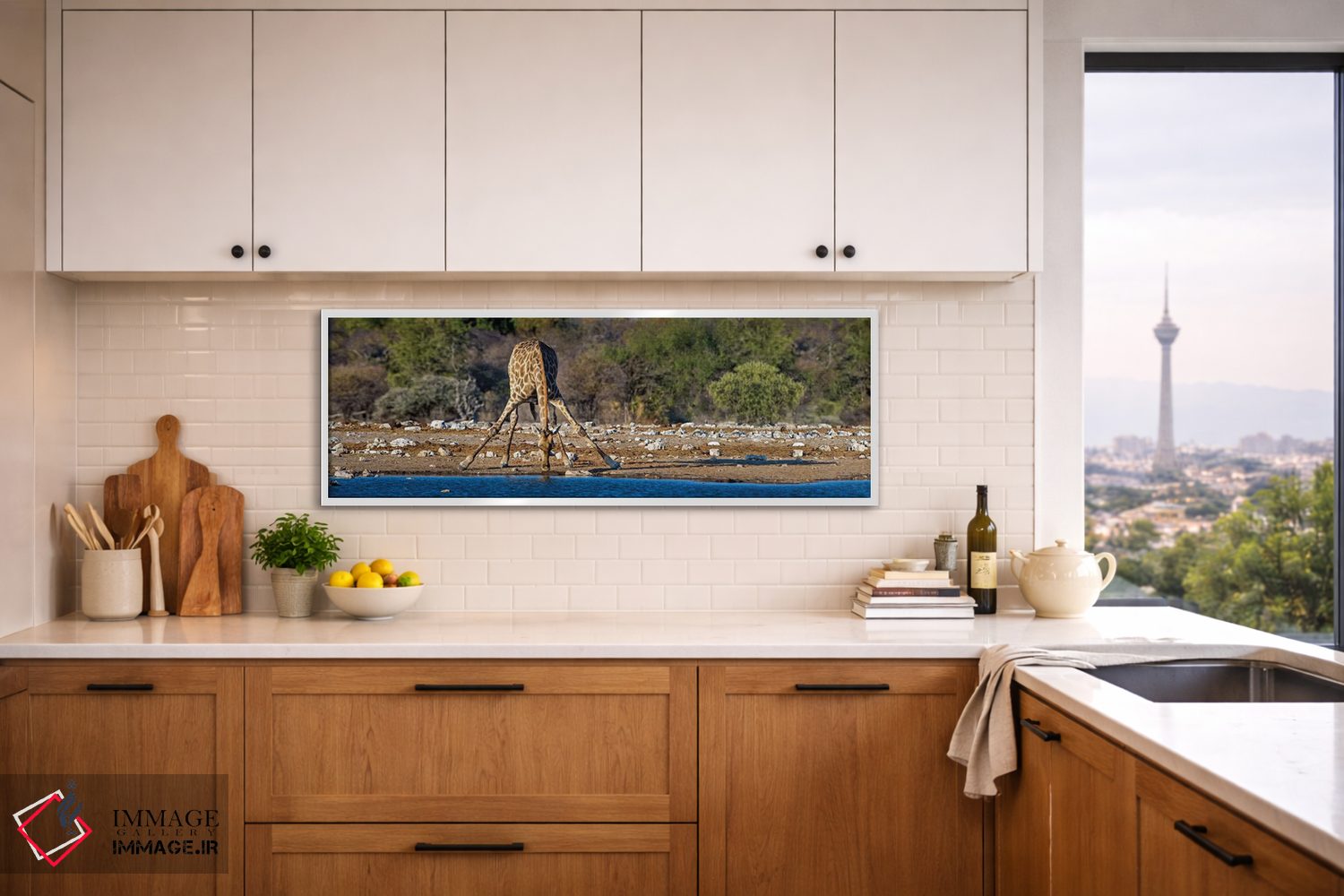 تابلو دکوراتیو Etosha National Park, Namibia" - "زرافه در حوضچه آب II… اثر پانورامیک ایمجز - D2W