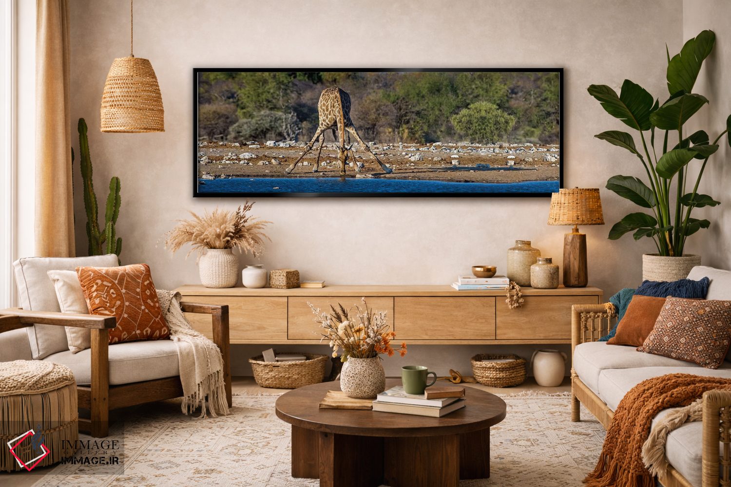 تابلو دکوراتیو Etosha National Park, Namibia" - "زرافه در حوضچه آب II… اثر پانورامیک ایمجز - D3B