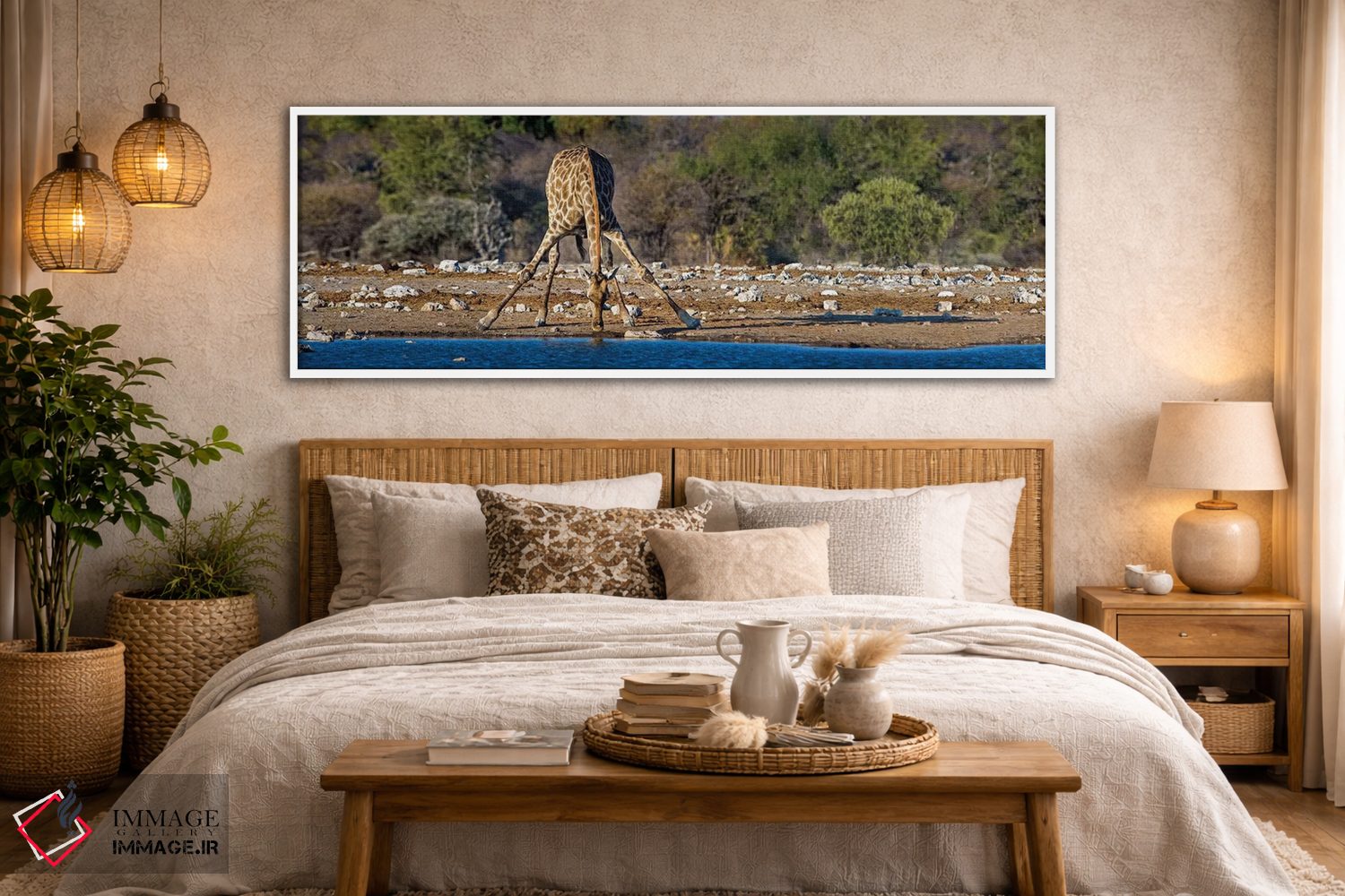 تابلو دکوراتیو Etosha National Park, Namibia" - "زرافه در حوضچه آب II… اثر پانورامیک ایمجز - D4W