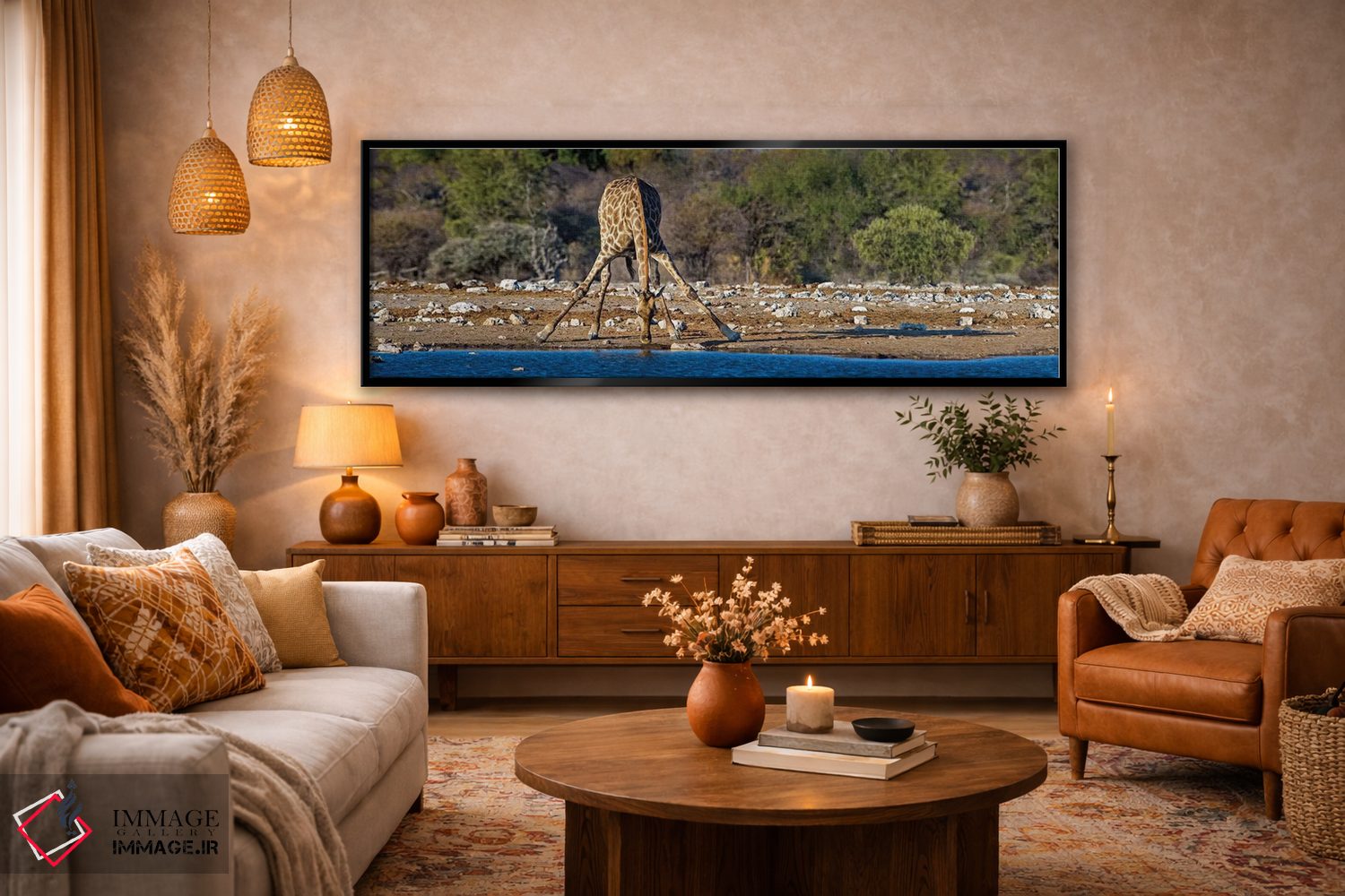 تابلو دکوراتیو Etosha National Park, Namibia" - "زرافه در حوضچه آب II… اثر پانورامیک ایمجز - D5B