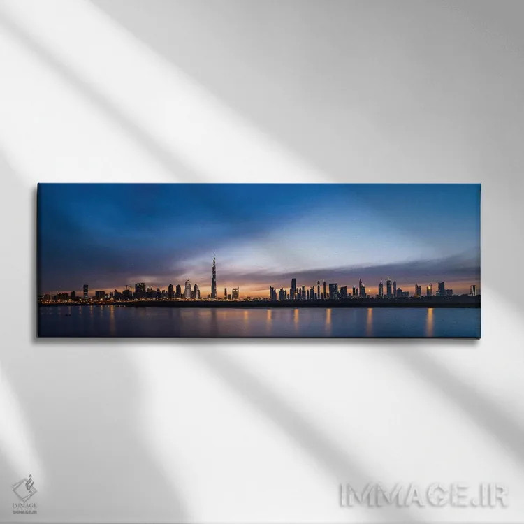 تابلو دکوراتیو Dubai, United Arab Emirates" - "خط افق مرکز شهر در غروب… اثر پانورامیک ایمجز - نمای روبهرو روی دیوار