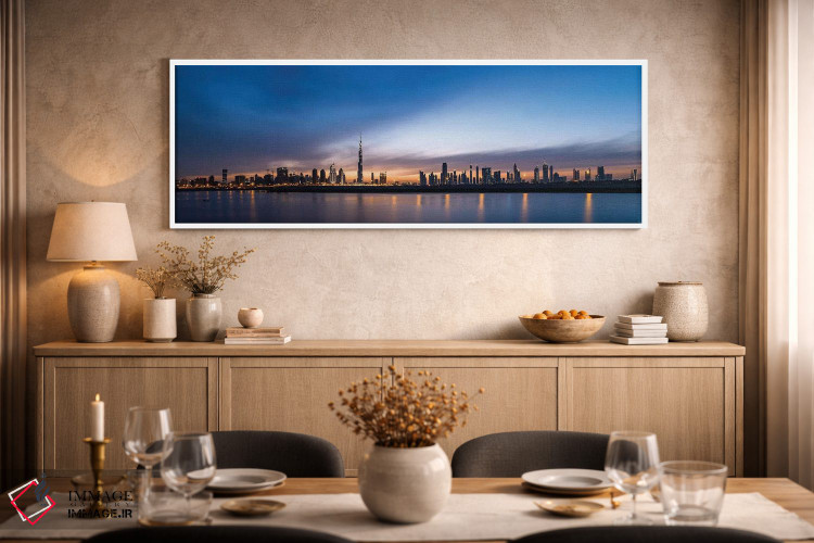 تابلو دکوراتیو Dubai, United Arab Emirates" - "خط افق مرکز شهر در غروب… اثر پانورامیک ایمجز - D2W